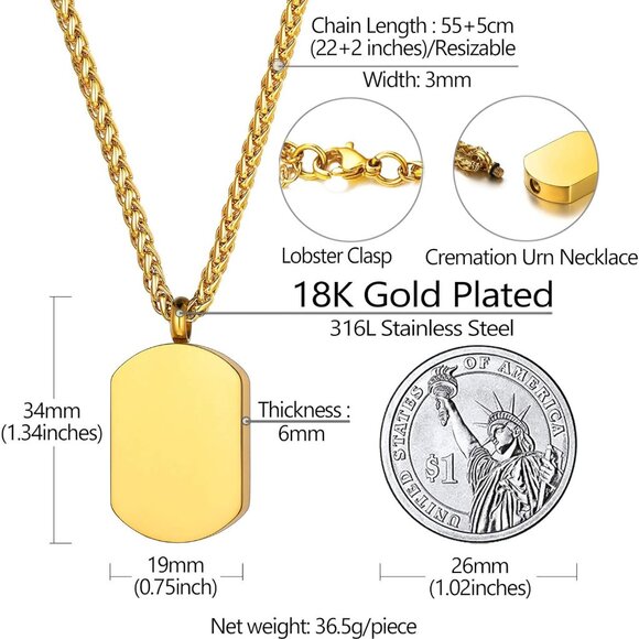 Urn Necklaces for Ashes for Women Men Cremation Pendant Necklace for Ashes Dog/C - Picture 5 of 7